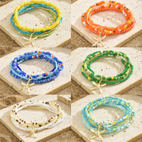 Bohemian gelang kaki manik-manik warna-warni pantai musim panas liontin Fashion perhiasan bintang laut Multi lapisan elastis biji manik gelang kaki