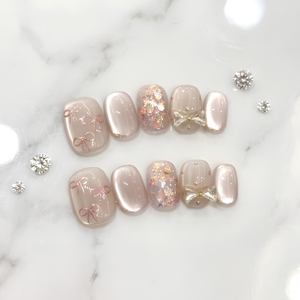 TSZS - Juego de 10 <span class=keywords><strong>Uñas</strong></span> Postizas de Lujo con <span class=keywords><strong>Diseño</strong></span> de Ojo de Gato Ovalado Corto, <span class=keywords><strong>Elegantes</strong></span> <span class=keywords><strong>Uñas</strong></span> Acrílicas con <span class=keywords><strong>Diseño</strong></span> de Lazo y Puntos - Product Image 1