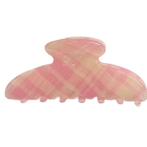 BELLEWORLD Custom Logo <strong>Girlish</strong> Pink Plaid Acetate Hair Claw Clips Minimalist Women Bun Hair Accessories Wholesale - Product Image 5