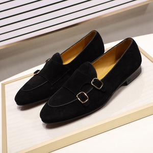 Korean-style <b>men's</b> pointed-toe leather shoe with double-button design <b>for</b> a casual style low-<b>heeled</b> <b>men's</b> shoes - Product Image 4