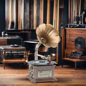 Factory Hot-Sale Retro Classic Gramophone 2-Speed Vinyl Turntable Record Player Copper Speaker Multiple Audio Video Accessories