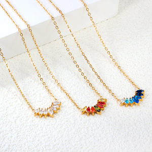 Collar de Zirconia Estilo Europeo para Mujer, Geométrico, con Cristales de Colores en Engaste de Bisel, para Uso Diario, Joyería de Acero Inoxidable - Product Image 2