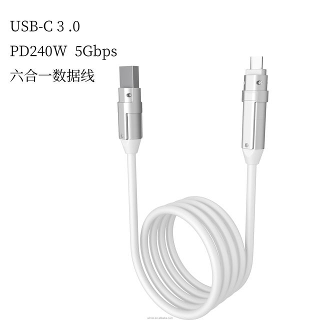 Zinc Alloy Micro TYPE-C to Type-C 240W Fast Charging Cable USB 3.0 6 in 1 USB Cable for Mobile Phone or Laptop