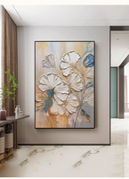 Peinture à l'huile originale florale, style peint à la main, texture épaisse, art mural botanique sur toile, cadre en aluminium noir, abstrait moderne