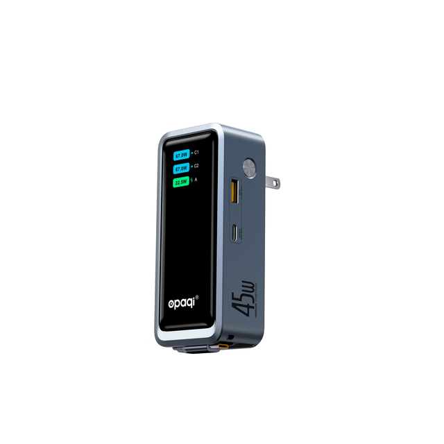 Opaqi 45W 10000mAh High-Capacity Power Bank with Built-in Plug, Dual USB-C & USB-A Ports