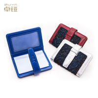 Dompet Kartu Mini Berbahan Tweed dengan Glitter, Tali Jepret, Tempat Kartu ID dengan Jendela Transparan, Tempat Kartu Kredit Kecil Wanita, Logo Embos