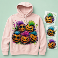 Transfert DTF et thermocollant Halloween à motif fantôme citrouille à carreaux et tournesol, prêt à presser pour sweat-shirt et T-shirt