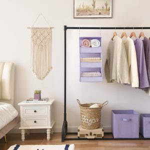 Organizador de Armario Colgante de 3 Niveles, Plegable, de Tela, con 2 Ganchos Metálicos para Almacenamiento en el Dormitorio (Morado) - Product Image 2