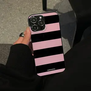 Casing ponsel mewah TPU bergaris hitam merah muda Fashion baru untuk iPhone 13 14 promax