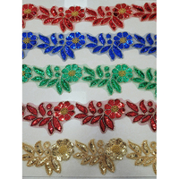 Garniture en dentelle brodée 3D à motifs de fleurs colorées, vente en gros, garniture perlée, garniture en dentelle à perles