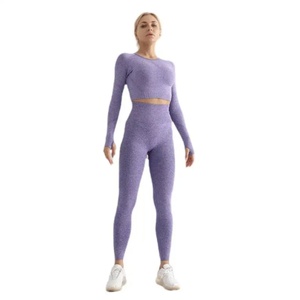 Custom Set Long Sleeve With Thumb Hole Slim Sexy Seamless Knit Yoga Set High Elasticity Fitness Yoga 2 Pieces - Product Image 5
