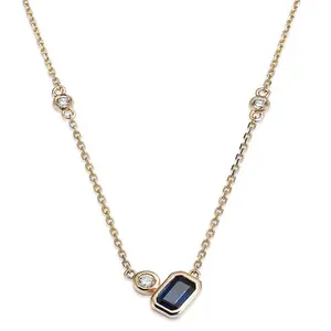 Gemnel Fashion 18K Gold 925 Sterling Silver Dark Blue Zircon Stone Jewelry Double Natural Stone Pendant Necklace