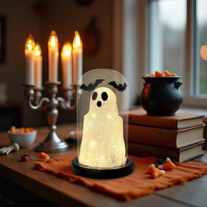 Decoración de Mesa de Halloween con Fantasma Adorable con Luz, Fantasma de Halloween en Campana Transparente con Luz para Decoración del Hogar en Días Festivos - Product Image 3
