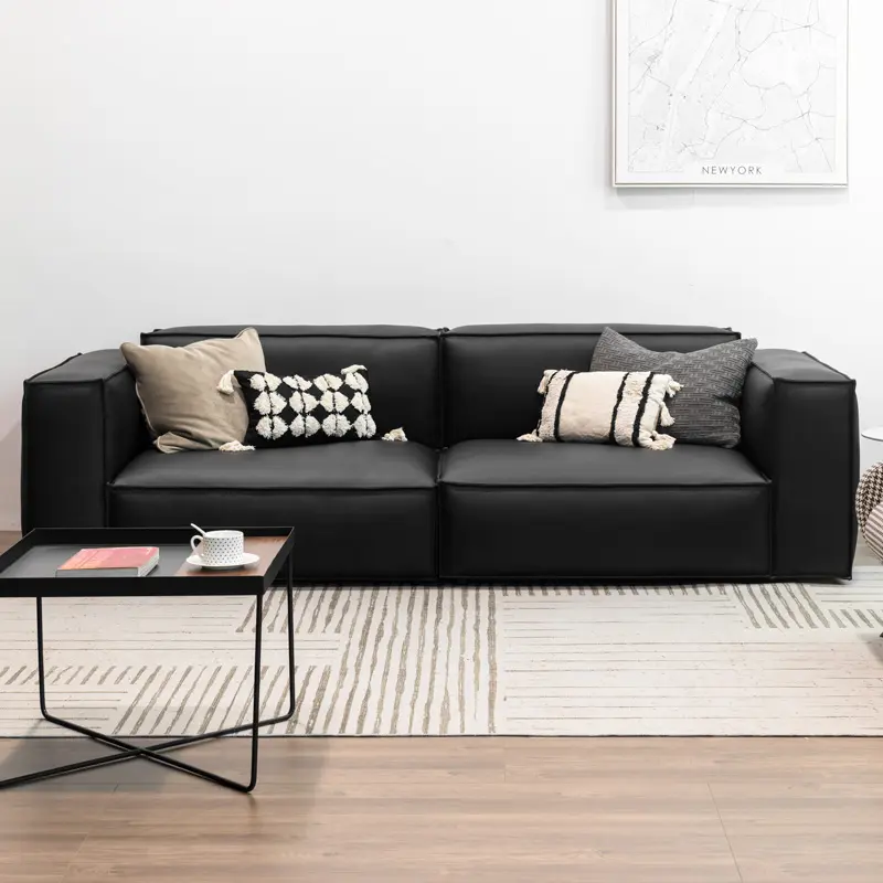 Zwart Synthetisch Leer Gescheiden Soort Luxe Gevuld Met Donzen Sectionele Verwijderbare Cover Sofa In Een Doos