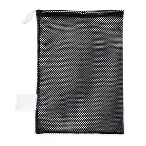 Custom Mesh Sports Equipment Bag Große schwarze Polyester Robuste Nylon taschen mit verschiebbarem Kordel zug verschluss