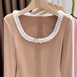 <span class=keywords><strong>Pull</strong></span> en <span class=keywords><strong>dentelle</strong></span> à col rond pour femmes pour l'automne et l'hiver un haut à manches longues chaud et confortable à porter <span class=keywords><strong>sous</strong></span> les vêtements - Product Image 1