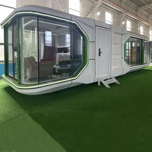 Casa de cápsula espacial prefabricada ecológica de lujo para exteriores, 2 dormitorios con cocina, casa de cápsula modular comercial