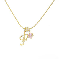 Collier personnalisé avec initiale en cursive, cœur rose, planète, zircon, chaîne serpent plaquée or, cadeau pour filles, petite amie, anniversaire