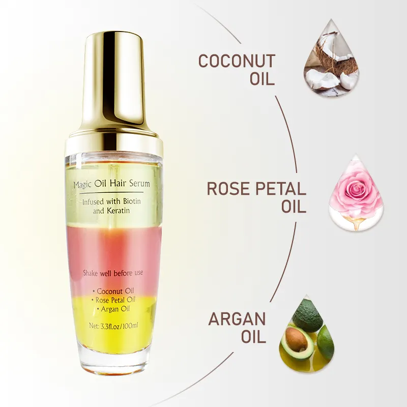 OEM Private Label Customization Natural Argan Rose Oil Triple Magical Oil Hair Serum Luxury Hair Growth Oil