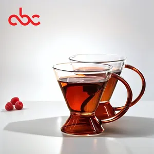 Venta al por mayor personalizado estilo turco taza de cristal té de la leche taza de café con asa