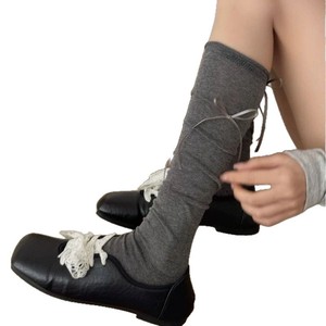 Knee-High Slouch <b>Socks</b> Women White Bow Design Breathable Polyester Fiber Spring Summer Fashion Style - Product Image 4