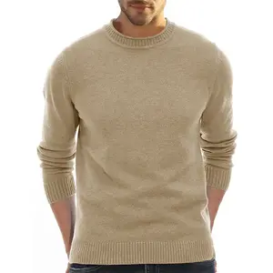 OEM Custom Camel Beige Cashmere Country Crew Neck Mens Classic Pullover Knit Sweater