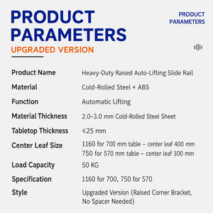 Heavy Duty Telescopic Dining <b>Table</b> Slide Rail Bidirectional Auto Lift Black Steel for <b>Folding</b> Extension <b>Tables</b> - Product Image 5