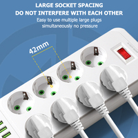Multiprise EU à espacement large avec 8 prises CA mixtes, USB Type-C, ignifuge et sécurité enfant