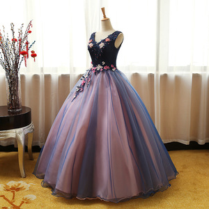 Floral Ball Gown Chiffon Dress V Neck Natural Waist Long Skirt Performance Wedding Dress Art Exam Costume - Product Image 2