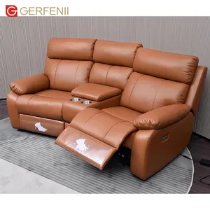 Customized Luxury Home Cinema Sofa Leather Recliner Chair Reclining Seat Theater Seating With Console For Home Theater