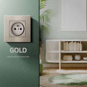 유럽 벽 스위치 및 소켓 정사각형 86*86 벽면 콘센트 전력 알루미늄 플레이트가있는 프랑스어 2P + T 소켓 - Product Image 4