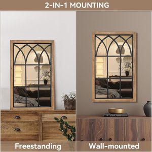 Rustic Wooden Window Pane <strong>Outdoor</strong> <strong>Garden</strong> <strong>Mirror</strong> Window Style Arch <strong>Mirrors</strong> Antique Metal Craft Black Frame Decorative Wall <strong>Mirror</strong> - Product Image 4