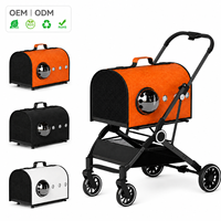 Fabricant de poussettes pour animaux de compagnie, poussette pour animaux de compagnie en alliage d'acier au carbone, coque en cuir PU, porte-animaux détachable, capacité de charge de 25 kg, vente en gros OEM