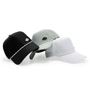 Gorras de Béisbol de 5 Paneles, Impermeables, con Orificios Cortados a Láser, Logotipo Metálico Personalizado, con Cuerda - Product Image 3