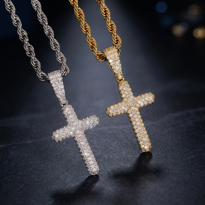 Collier Pendentif Croix Hip Hop Zircon Sertis Argent Plaqué Or Rose Chaîne Corde Bijoux Unisexe pour Fête - Product Image 3