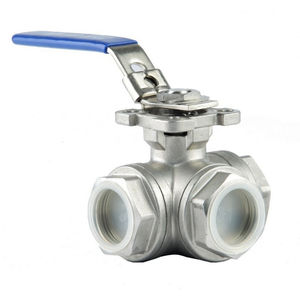 Vanne à boisseau sphérique à trois voies COVNA DN15 T Port PN64 haute pression, filetage NPT, acier inoxydable 304, commande à levier, filetage 1/2, UPVC/laiton/inox - Product Image 2