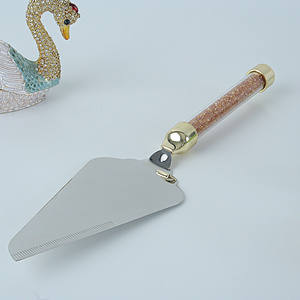 כלי אוכל נוצץ זהב כסף נירוסטה קריסטל סט סכין ושרת עוגת חתונה - Product Image 5