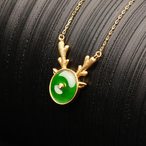 จี้หยกธรรมชาติเฟยชุยรูปสัญลักษณ์แห่งความสงบสุข พร้อมจี้รูปกวางหรูหราทองคำ 24K สำหรับงานเลี้ยงระดับสูง - Product Image 5