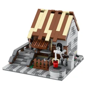 Sıcak MOC ortaçağ ortaçağ dağ evi tuğla modeli ile uyumlu marka MOC inşaat koleksiyonu mimari yapı oyuncak