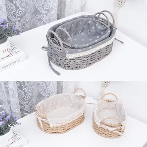 Popular Picnic Paper Rope Woven Hand Basket Custom Pastoral Style Woven Basket Camping Meal Storage Basket