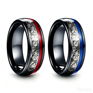 Anello in Carburo di Tungsteno Nero 8mm con Incisione Nodo Celtico e Corda di Chitarra Rossa, Gioiello alla Moda per Uomo e Donna - Product Image 4