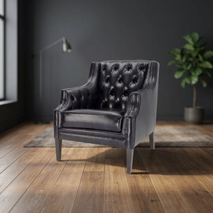 Sillón Ejecutivo de Cuero Negro de Lujo - Sillón con Detalles de Costura en Forma de Diamante para Sala de Estudio - Product Image 4