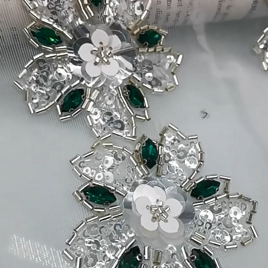 Блестящая кружевная лента ручной работы, ширина 7 см, Цветочные бусины, блестки, штрих-код, Тюлевая сетчатая отделка для одежды, воротник для волос