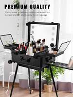 Trolley de maquillage de grande taille de 24 pouces avec miroir à LED, valise de maquillage roulante, étanche, boîte de rangement de salon de beauté, boîte de toilette de voyage avec haut-parleur Bluetooth