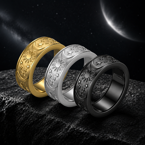 Anelli JLM all'ingrosso di alta qualità, con finitura satinata, a tema solare, lunare e stellare, anelli di coppia, design unico e di tendenza, gioielli vintage astrologici da uomo e da donna. - Product Image 6