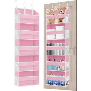 Pink Over The Door Organizer 15 Compartment <b>Hanging</b> <b>Storage</b> With Mesh Pockets For Bedroom Bathroom Kids Room - Product Image 1