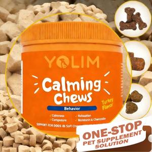 OEM/ODM service voor huisdierengezondheid en -supplementen helpt bij het bevorderen van ontspanning bij honden; kalmerende kauwtabletten met melatonine. - Product Image 1