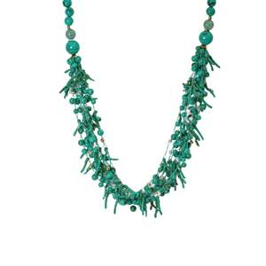 Fashion Beaded <b>Necklace</b> 316L Stainless Steel PVD Gold Plating Sustainable Resistant Multi Strand Turquoise Beads - Product Image 1