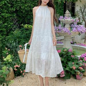 Pur Polyester Maxi <span class=keywords><strong>longue</strong></span> a-ligne sans manches décontracté lâche ceinture cravate <span class=keywords><strong>robe</strong></span> femmes blanches élégant dentelle Mature dames robes pour l'été - Product Image 1