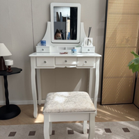 Ensemble de coiffeuse moderne noir de luxe avec miroir éclairé et tabouret de coiffeuse, meubles de chambre à coucher de haute qualité